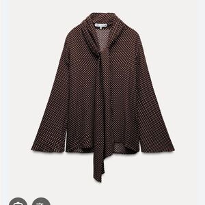 Brown Polka Dot Blouse with Tie Neck BNWT Size S